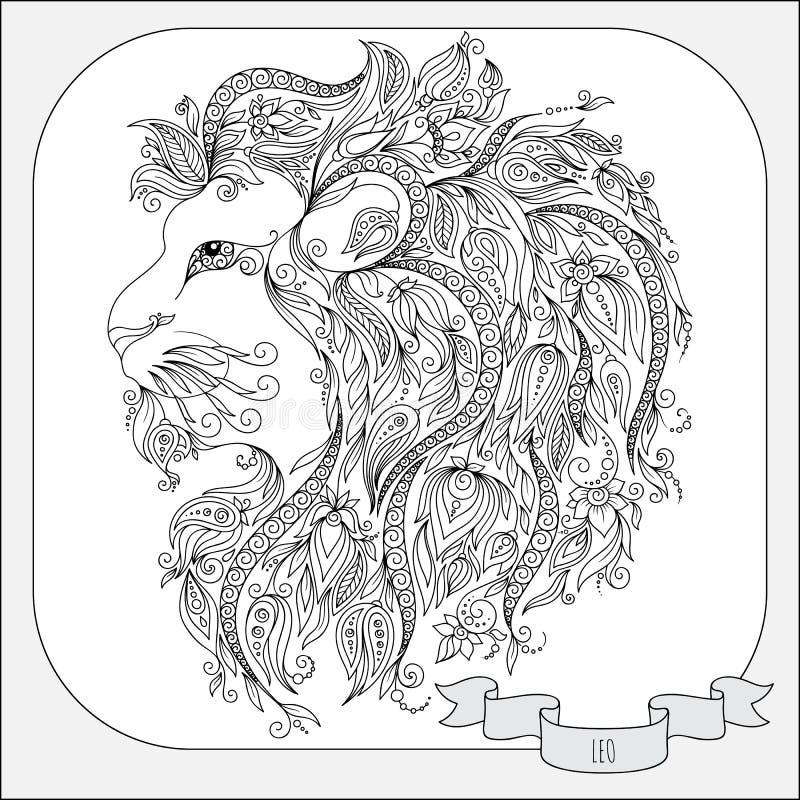 Modello disegnato a mano per lo zodiaco Leo del libro da colorare illustrazione vettoriale Modello disegnato a mano per lo zodiaco Leo del libro da colorare illustrazione vettoriale