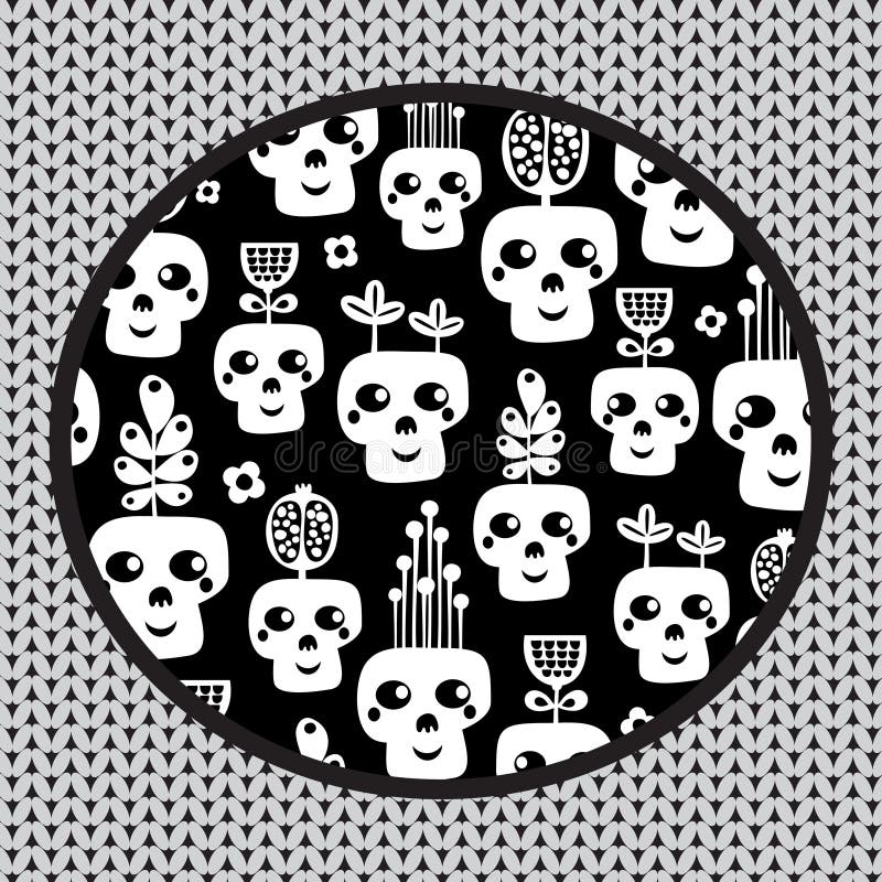 Modello divertente del cranio con i fiori. illustrazione di stock Modello divertente del cranio con i fiori. illustrazione di stock