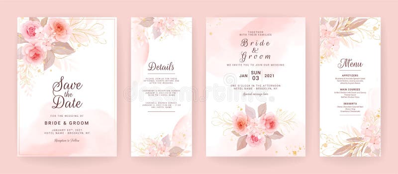 Modello elegante per la tessera dell'invito matrimoniale con colore acquatico e decorazione floreale. background di fiori per le s royalty illustrazione gratis