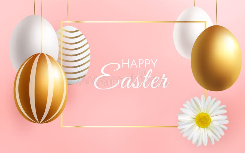 Modello felice del fondo di Pasqua con fondo di corallo rosa molle, struttura dorata brillante, iscrizione piacevole illustrazione vettoriale Modello felice del fondo di Pasqua con fondo di corallo rosa molle, struttura dorata brillante, iscrizione piacevole illustrazione vettoriale