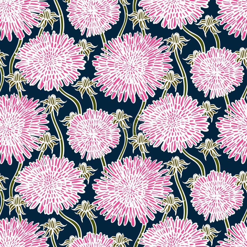 Modello floreale d'annata con i denti di leone o gli aster. illustrazione di stock Modello floreale d'annata con i denti di leone o gli aster. illustrazione di stock