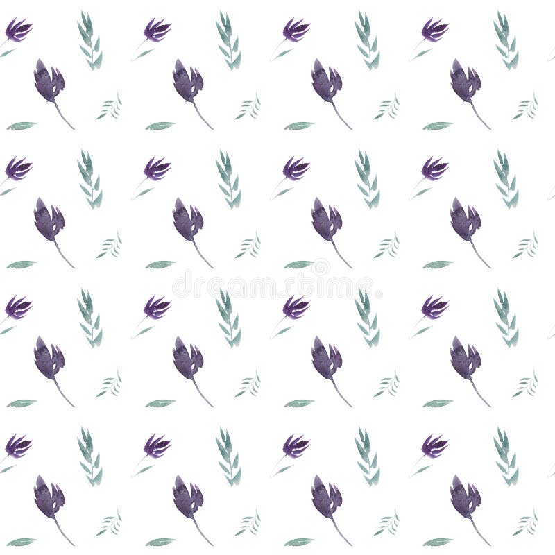 Modello floreale dell'acquerello senza cuciture con i fiori e le foglie verdi porpora illustrazione di stock Modello floreale dell'acquerello senza cuciture con i fiori e le foglie verdi porpora illustrazione di stock
