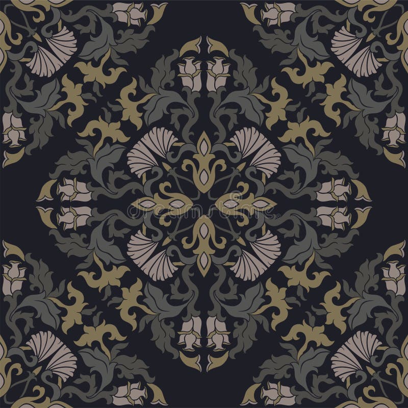 Modello floreale medievale Fondo di buio di vettore illustrazione di stock Modello floreale medievale Fondo di buio di vettore illustrazione di stock