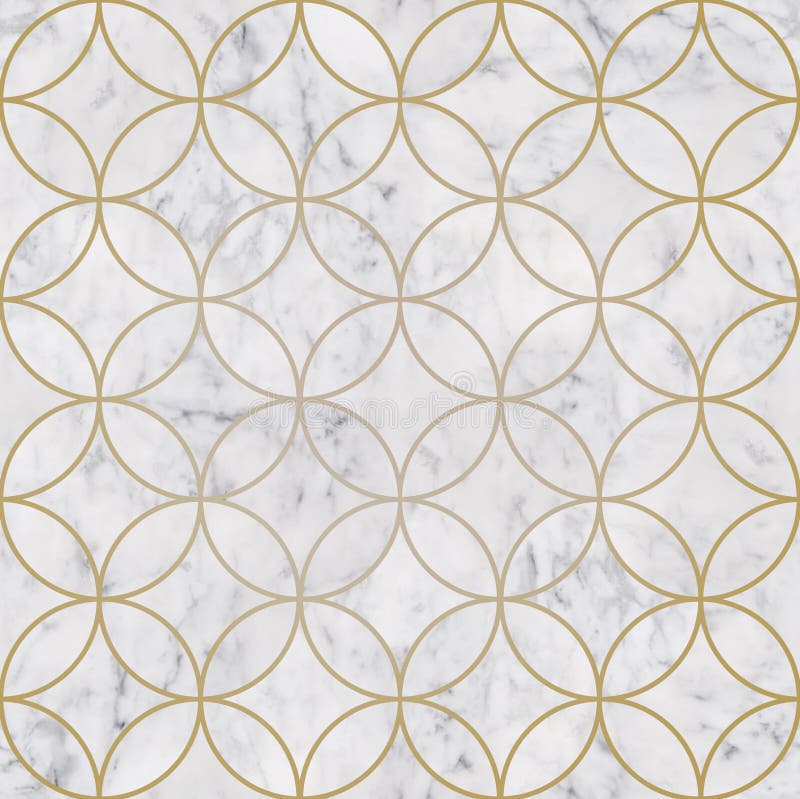 Modello geometrico del cerchio dorato di lusso senza cuciture e struttura di pietra di marmo bianca