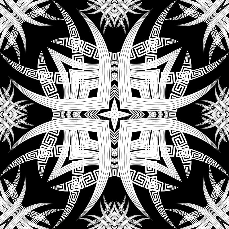 modello greco senza saldatura Sfondo floreale astratto in bianco e nero Fiori, foglie, geometria disegnati a mano in stile etnico royalty illustrazione gratis modello greco senza saldatura Sfondo floreale astratto in bianco e nero Fiori, foglie, geometria disegnati a mano in stile etnico royalty illustrazione gratis