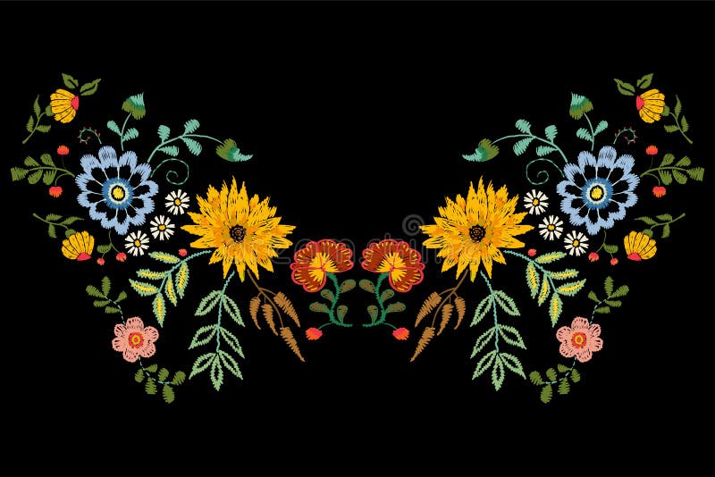 Modello indigeno della scollatura del ricamo con i fiori di fantasia royalty illustrazione gratis Modello indigeno della scollatura del ricamo con i fiori di fantasia royalty illustrazione gratis