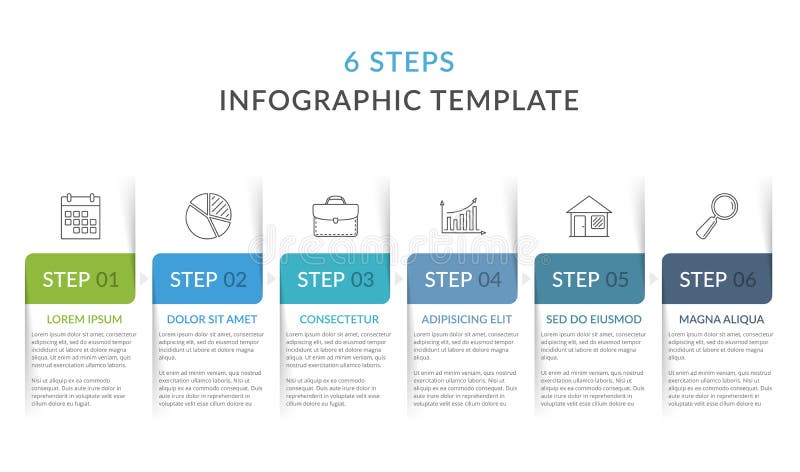 Modello infografico con 6 passaggi illustrazione vettoriale