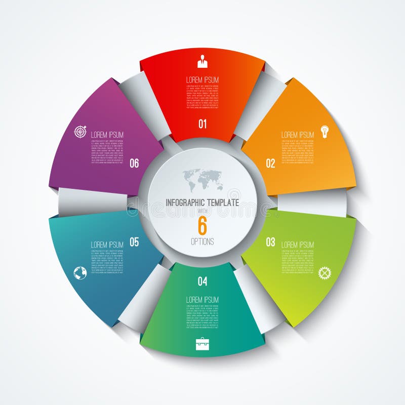 Modello infographic del cerchio Ruota trattata Diagramma a torta di vettore Concetto di affari con 6 opzioni