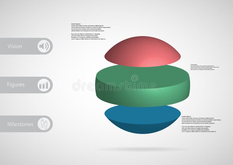 modello infographic dell'illustrazione 3D con la palla divisa orizzontalmente a tre parti autonome di colore royalty illustrazione gratis modello infographic dell'illustrazione 3D con la palla divisa orizzontalmente a tre parti autonome di colore royalty illustrazione gratis