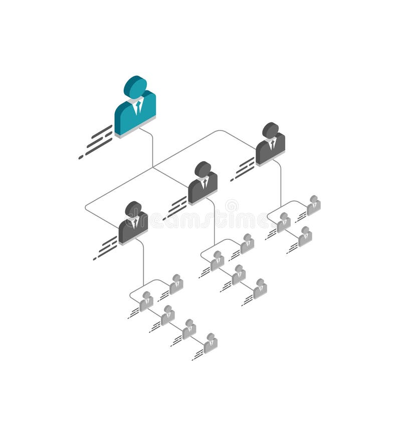 Modello isometrico dell'organigramma con le icone semplici del responsabile e posto per i nomi e le posizioni royalty illustrazione gratis Modello isometrico dell'organigramma con le icone semplici del responsabile e posto per i nomi e le posizioni royalty illustrazione gratis