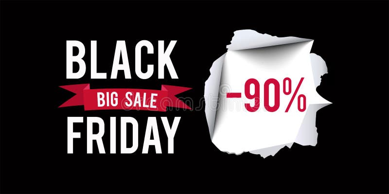 Modello nero di progettazione di vendita di venerdì Black Friday insegna di sconto di 90 per cento con fondo nero Illustrazione d