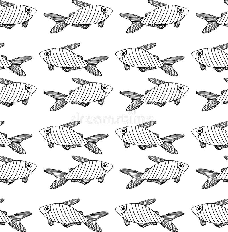 Modello nero a strisce del pesce su fondo bianco illustrazione vettoriale Modello nero a strisce del pesce su fondo bianco illustrazione vettoriale