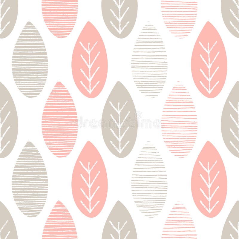 Modello pastello senza cuciture di vettore della natura Foglie con le linee e ramoscelli su fondo bianco Ornamento astratto diseg illustrazione di stock Modello pastello senza cuciture di vettore della natura Foglie con le linee e ramoscelli su fondo bianco Ornamento astratto diseg illustrazione di stock