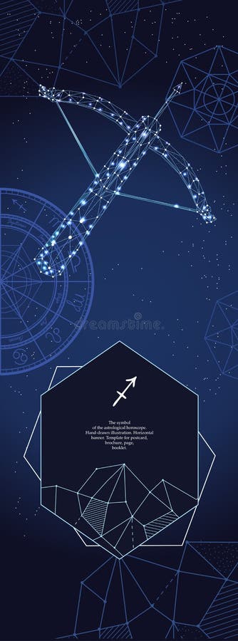 Modello per l'insegna astrologica Segno dello zodiaco di Sagittario illustrazione vettoriale Modello per l'insegna astrologica Segno dello zodiaco di Sagittario illustrazione vettoriale