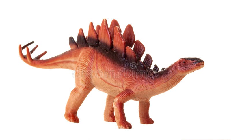 Modello plastico realistico di uno stegosauro dinosauro su fondo bianco fotografia stock