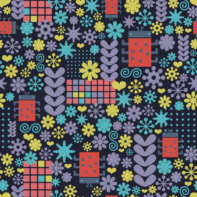 Modello senza cuciture astratto con i fiori e gli insetti geometrici illustrazione vettoriale Modello senza cuciture astratto con i fiori e gli insetti geometrici illustrazione vettoriale
