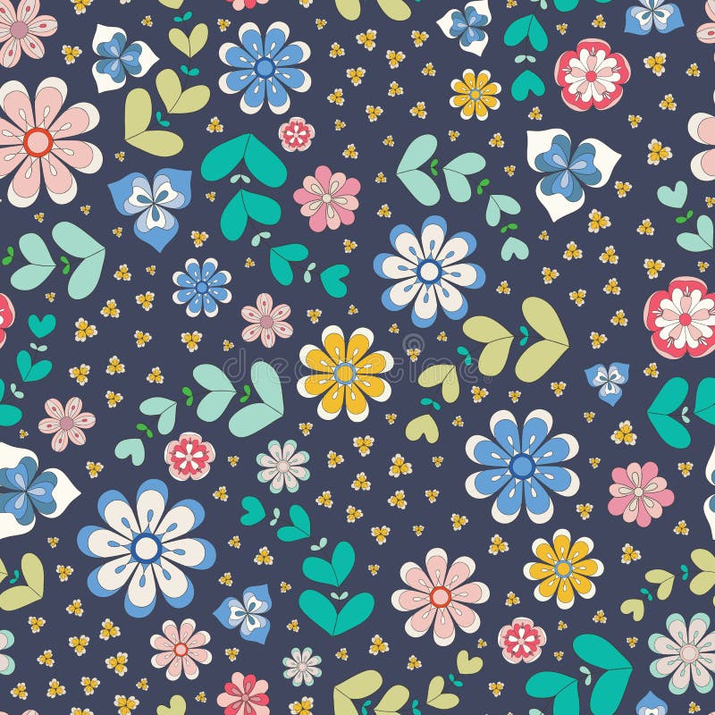 Modello senza cuciture Colourful di ripetizione dei fiori e delle foglie stilizzati descritti Una progettazione floreale graziosa illustrazione di stock Modello senza cuciture Colourful di ripetizione dei fiori e delle foglie stilizzati descritti Una progettazione floreale graziosa illustrazione di stock
