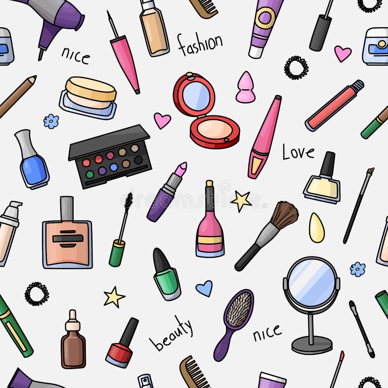 Modello senza cuciture con gli accessori disegnati a mano delle donne Cosmetici royalty illustrazione gratis Modello senza cuciture con gli accessori disegnati a mano delle donne Cosmetici royalty illustrazione gratis