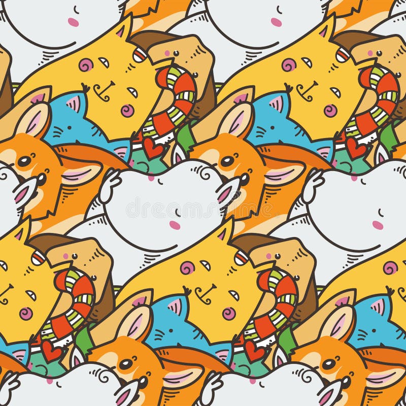 Modello senza cuciture con gli animali domestici svegli Animali domestici di scarabocchio di Kawaii royalty illustrazione gratis Modello senza cuciture con gli animali domestici svegli Animali domestici di scarabocchio di Kawaii royalty illustrazione gratis