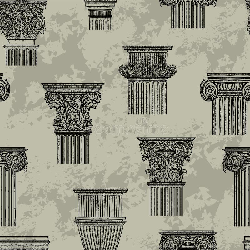 Modello senza cuciture con gli elementi architettonici d'annata di progettazione di dettagli Colonna classica barrocco antica di royalty illustrazione gratis