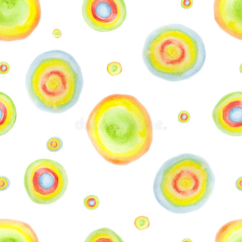 Modello senza cuciture con i cerchi dell'acquerello isolati su bianco Tessuto dei bambini, stampe del tessuto Illustrazione d'ann royalty illustrazione gratis