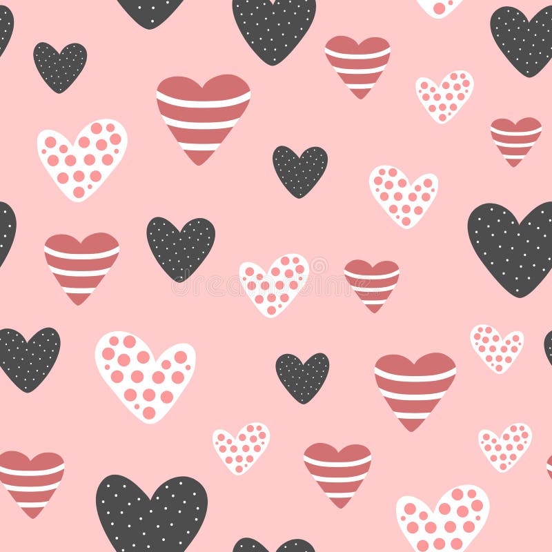 Modello senza cuciture con i cuori decorati svegli Schizzo, scarabocchio, disegnato a mano illustrazione di stock Modello senza cuciture con i cuori decorati svegli Schizzo, scarabocchio, disegnato a mano illustrazione di stock