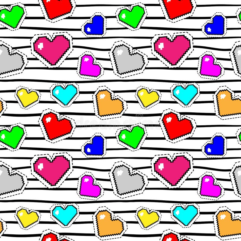Modello senza cuciture con i cuori del pixel Fondo di vettore illustrazione vettoriale Modello senza cuciture con i cuori del pixel Fondo di vettore illustrazione vettoriale