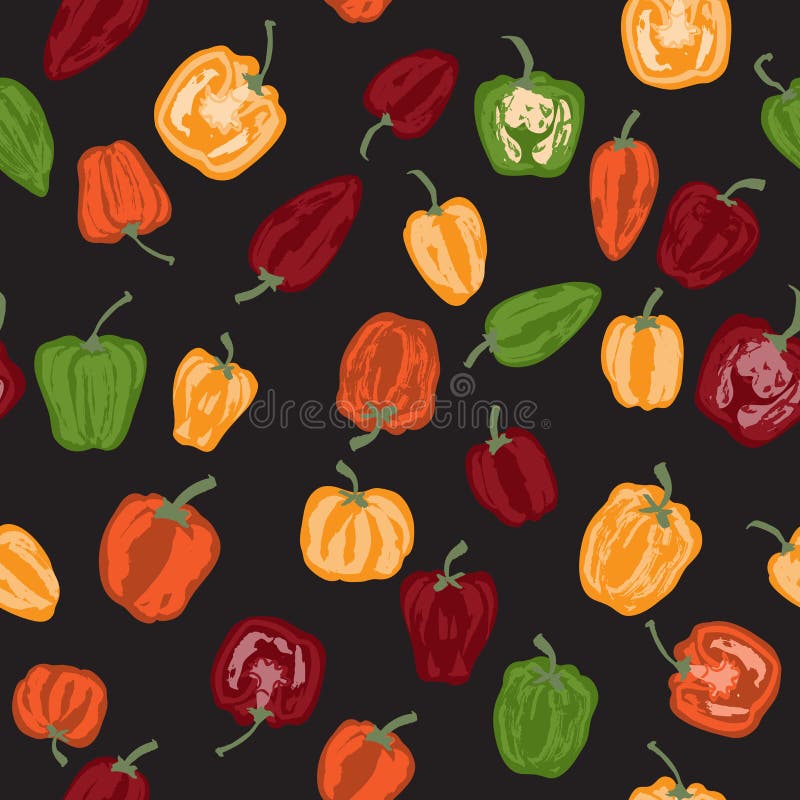 Modello senza cuciture con i peperoni dipinti a mano illustrazione di stock Modello senza cuciture con i peperoni dipinti a mano illustrazione di stock