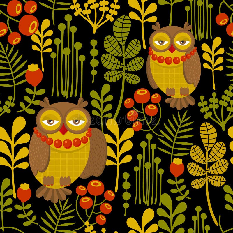 Modello senza cuciture con i retro gufi alla moda illustrazione vettoriale Modello senza cuciture con i retro gufi alla moda illustrazione vettoriale