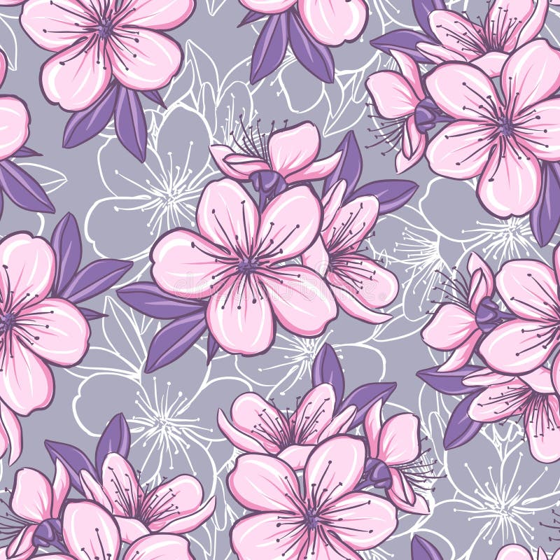 Modello senza cuciture con il fiore di ciliegia royalty illustrazione gratis Modello senza cuciture con il fiore di ciliegia royalty illustrazione gratis