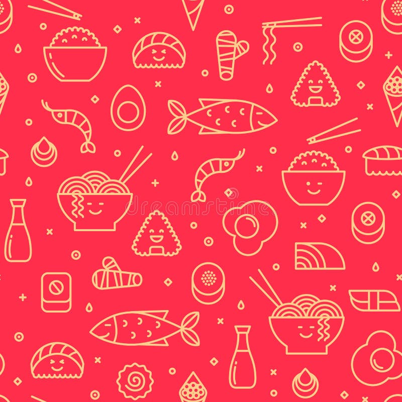 Modello senza cuciture con la linea icone di alimento giapponese illustrazione vettoriale