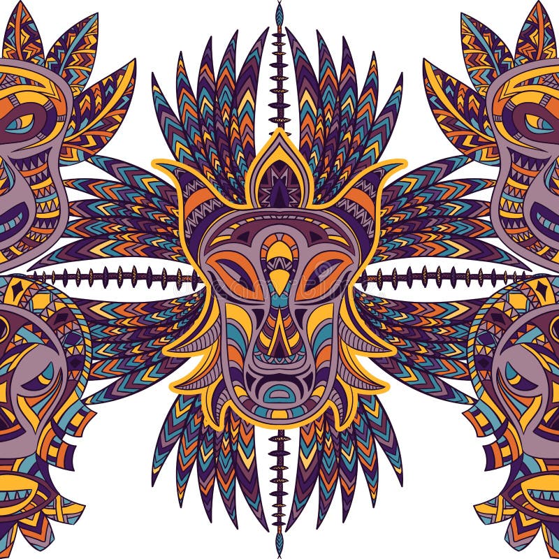 Modello senza cuciture con la maschera tribale e l'ornamento dell'America latina geometrico azteco royalty illustrazione gratis Modello senza cuciture con la maschera tribale e l'ornamento dell'America latina geometrico azteco royalty illustrazione gratis