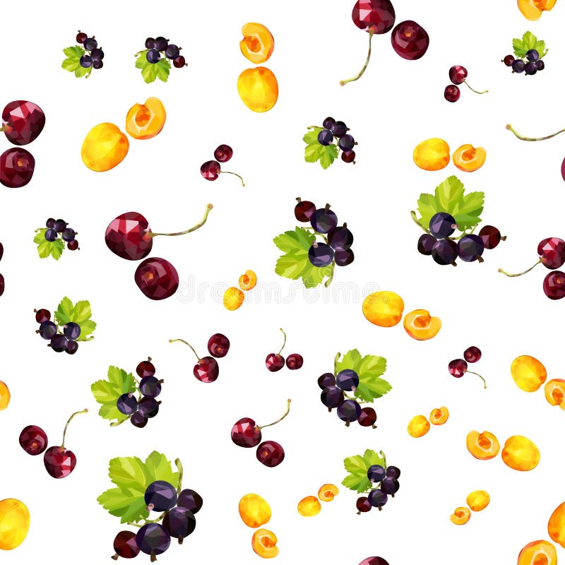 Modello senza cuciture con le bacche di estate dell'albicocca, del ribes e della ciliegia illustrazione vettoriale Modello senza cuciture con le bacche di estate dell'albicocca, del ribes e della ciliegia illustrazione vettoriale