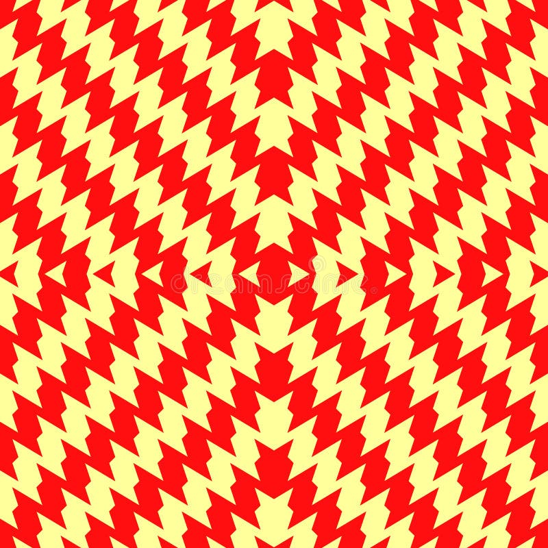 Modello senza cuciture con le linee ondulate simmetriche ornamento Bande dentellate di colore rosso su fondo giallo Motivo di zig illustrazione vettoriale Modello senza cuciture con le linee ondulate simmetriche ornamento Bande dentellate di colore rosso su fondo giallo Motivo di zig illustrazione vettoriale