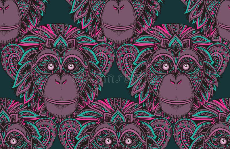 Modello senza cuciture con lo scimpanzè decorato disegnato a mano lunedì dello zentagle illustrazione vettoriale Modello senza cuciture con lo scimpanzè decorato disegnato a mano lunedì dello zentagle illustrazione vettoriale