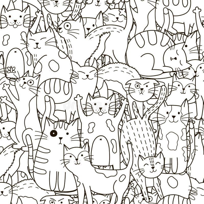 Modello senza cuciture dei gatti di scarabocchio Fondo sveglio in bianco e nero dei gatti Modello senza cuciture dei gatti di scarabocchio Fondo sveglio in bianco e nero dei gatti