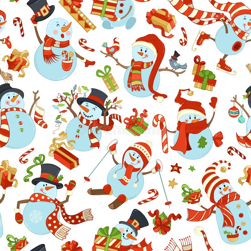 Modello senza cuciture dei pupazzi di neve svegli royalty illustrazione gratis Modello senza cuciture dei pupazzi di neve svegli royalty illustrazione gratis