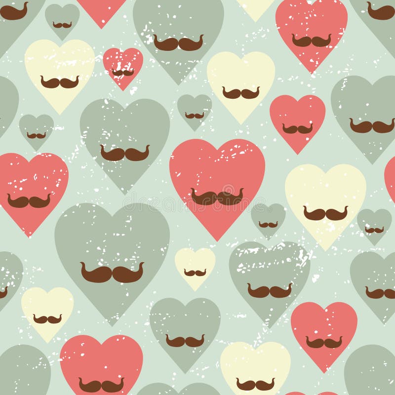 Modello senza cuciture del biglietto di S. Valentino con cuore ed i baffi royalty illustrazione gratis Modello senza cuciture del biglietto di S. Valentino con cuore ed i baffi royalty illustrazione gratis