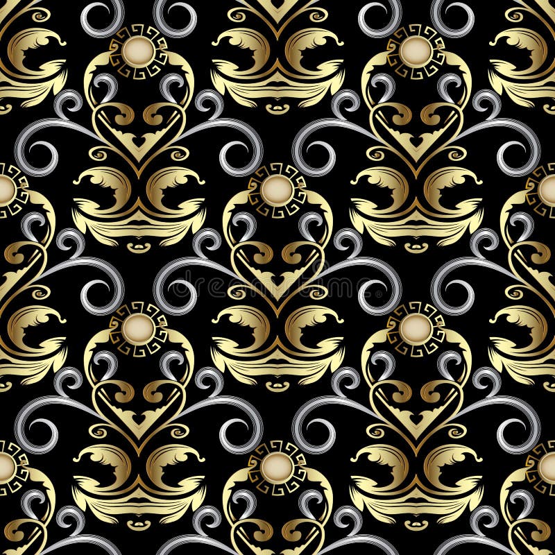 Modello senza cuciture del damasco barrocco decorato dell'oro Floreale ricco di vettore illustrazione di stock Modello senza cuciture del damasco barrocco decorato dell'oro Floreale ricco di vettore illustrazione di stock