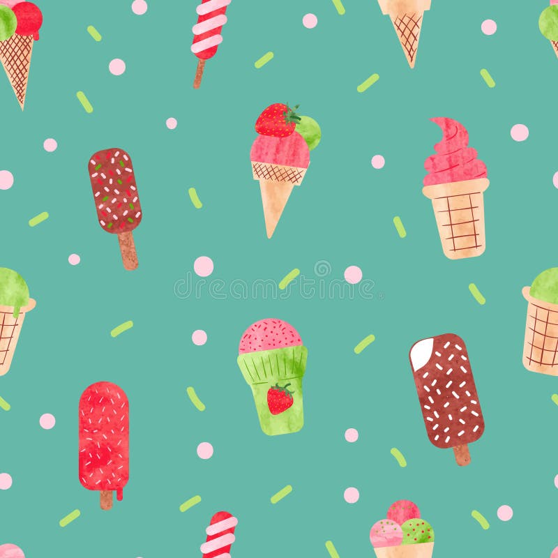 Modello senza cuciture del gelato dell'acquerello illustrazione vettoriale Modello senza cuciture del gelato dell'acquerello illustrazione vettoriale