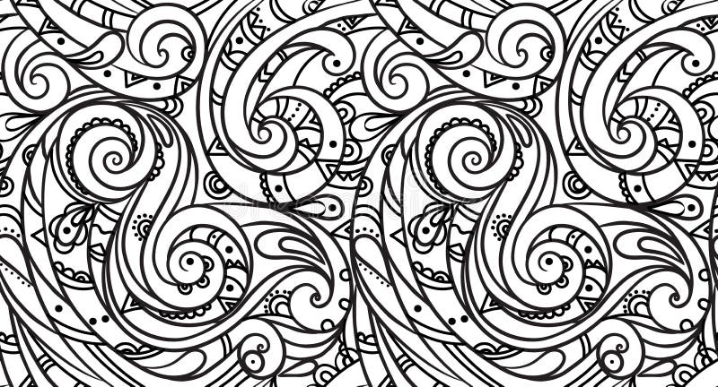Modello senza cuciture del mare, onda in bianco e nero Pagine adulte di coloritura royalty illustrazione gratis Modello senza cuciture del mare, onda in bianco e nero Pagine adulte di coloritura royalty illustrazione gratis