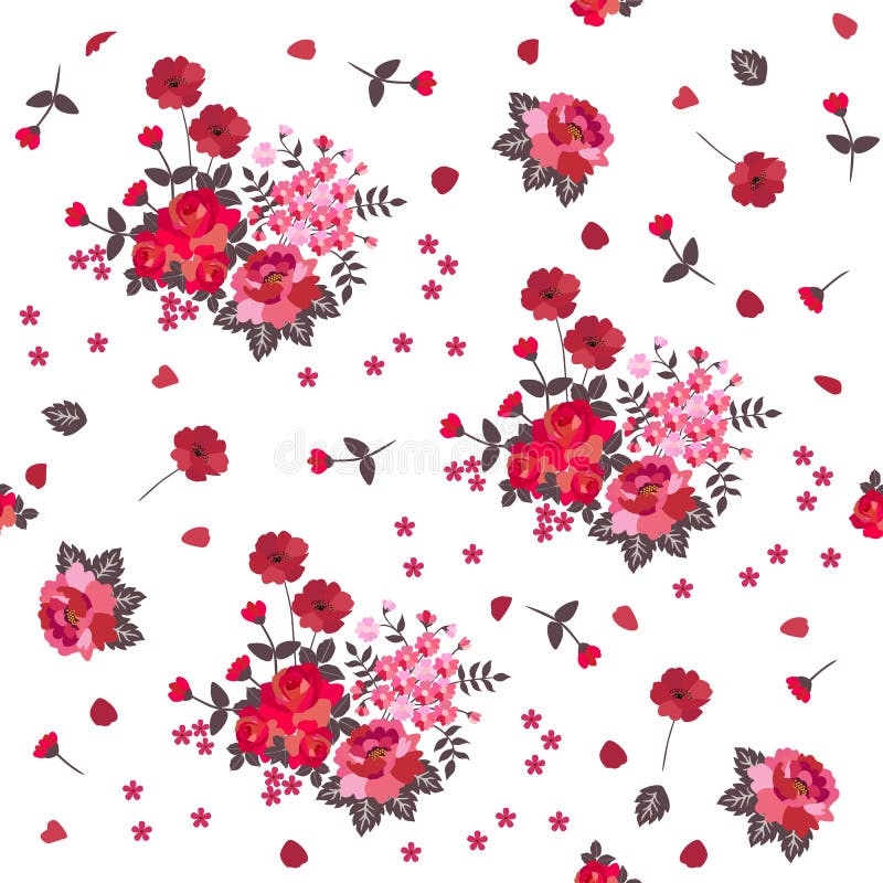 Modello senza cuciture del papavero e della rosa Fiori rossi e rosa isolati su fondo bianco illustrazione vettoriale Modello senza cuciture del papavero e della rosa Fiori rossi e rosa isolati su fondo bianco illustrazione vettoriale