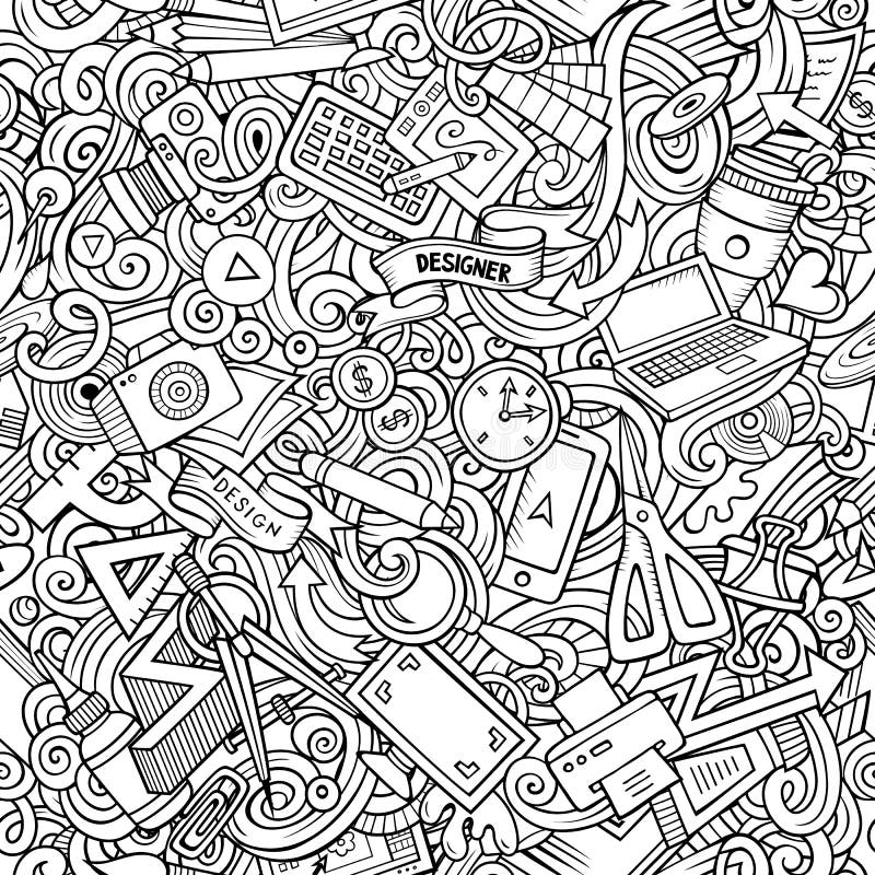 Modello senza cuciture del progettista disegnato a mano sveglio di scarabocchi del fumetto illustrazione vettoriale Modello senza cuciture del progettista disegnato a mano sveglio di scarabocchi del fumetto illustrazione vettoriale