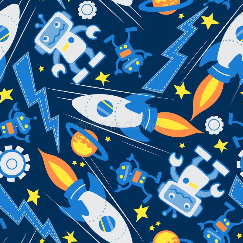 Modello senza cuciture del robot di spazio nello spazio illustrazione di stock