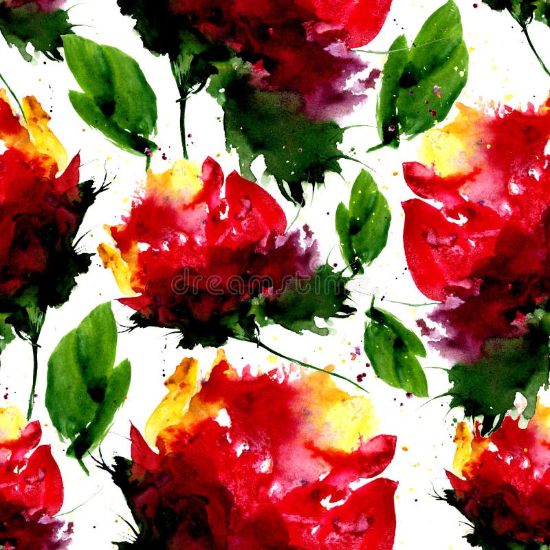Modello senza cuciture dell'acquerello con il fiore e le foglie di fantasia Illustrazione disegnata a mano per progettazione, il royalty illustrazione gratis Modello senza cuciture dell'acquerello con il fiore e le foglie di fantasia Illustrazione disegnata a mano per progettazione, il royalty illustrazione gratis