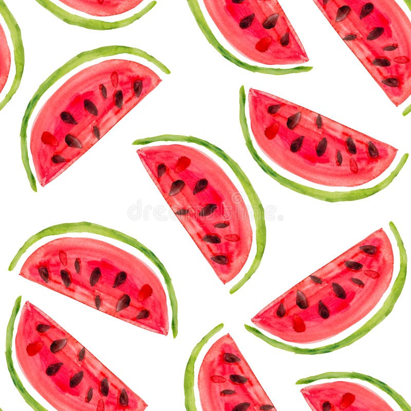 Modello senza cuciture dell'acquerello con le fette fresche dell'anguria su bianco illustrazione di stock