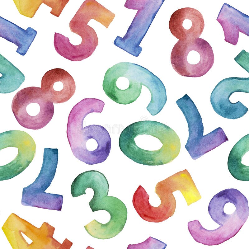 Modello senza cuciture dell'acquerello del numero diverso da uno a nove illustrazione di stock Modello senza cuciture dell'acquerello del numero diverso da uno a nove illustrazione di stock