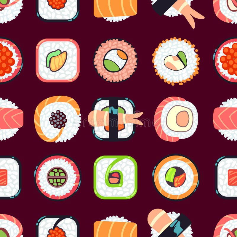Modello senza cuciture dell'alimento di vettore giapponese dei sushi illustrazione vettoriale