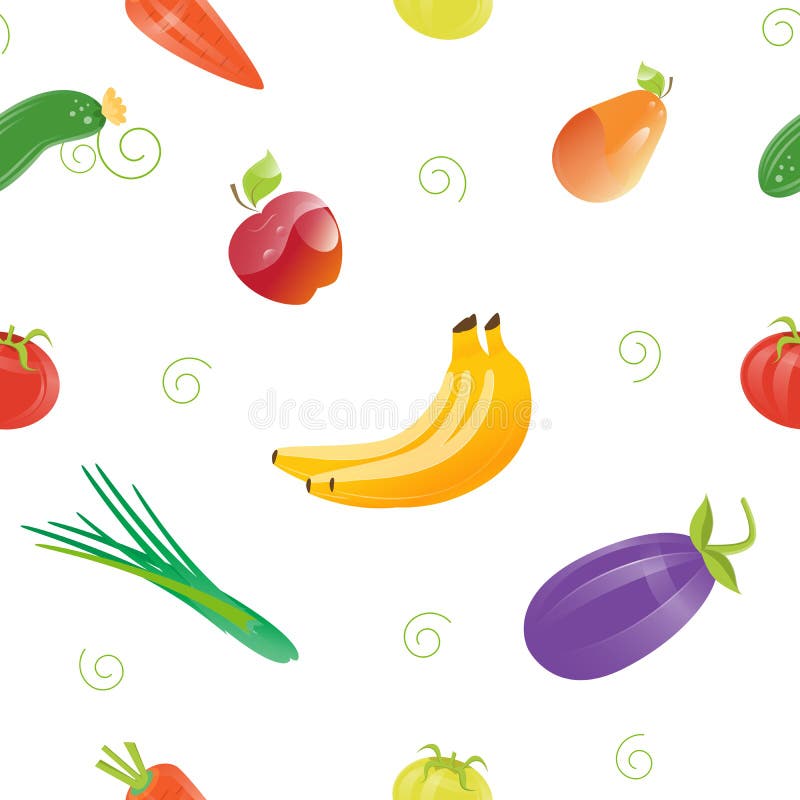 Modello senza cuciture dell'alimento fresco con differenti frutta e verdure illustrazione di stock Modello senza cuciture dell'alimento fresco con differenti frutta e verdure illustrazione di stock