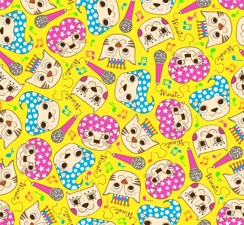 modello senza cuciture della banda di musica del gatto illustrazione vettoriale modello senza cuciture della banda di musica del gatto illustrazione vettoriale
